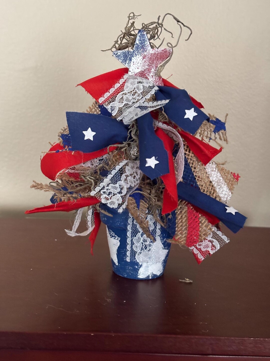 Forth of July Patriotic Rag Tree Decoration, Decorated With Flag Ribbon ...