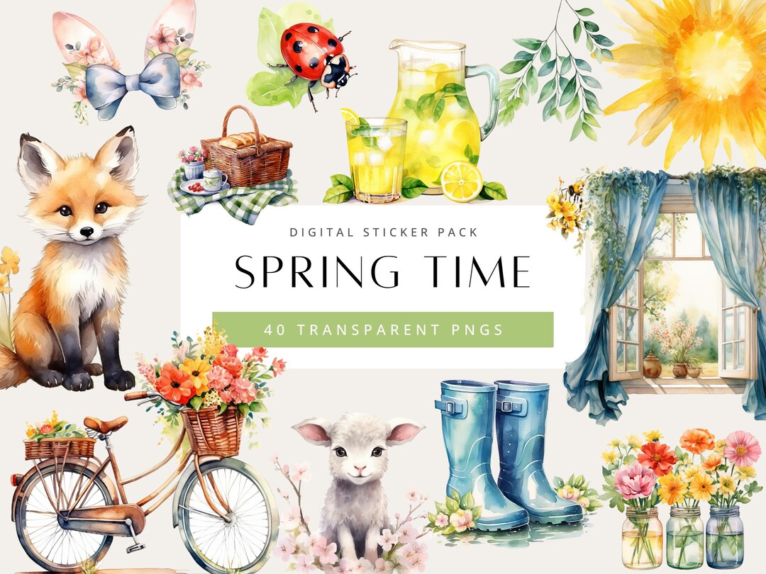 Spring Time Clear Sticker Spring Time Digital Stickers, Spring Watercolor Goodnotes Stickers ...