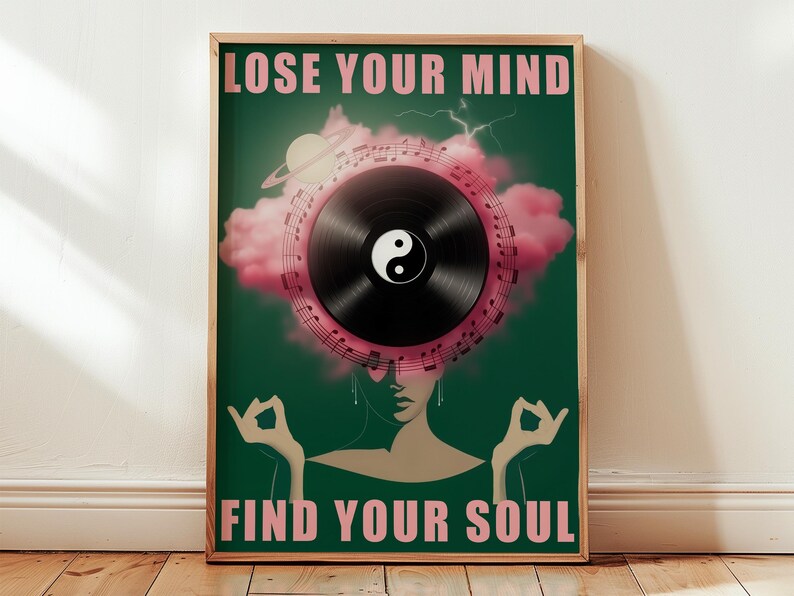 Retro Music Poster in bold pink and green design.