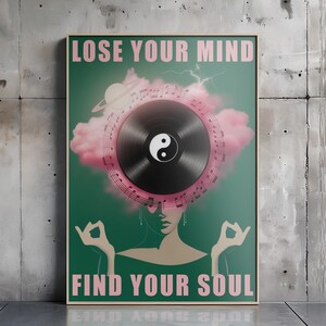 Vintage LP Record Poster with cosmic details and musical notes.