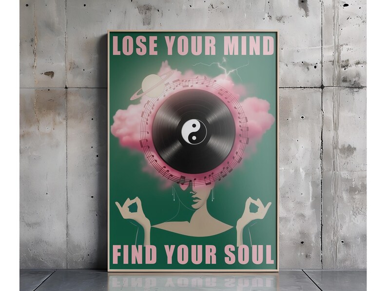 Vintage LP Record Poster with cosmic details and musical notes.