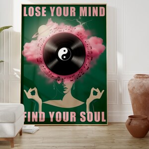 Vintage print with bold text and artistic flair.