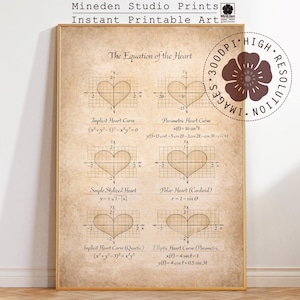 Valentine Equation of the Heart -  Printable Math Poster with Curves (Digital Download)