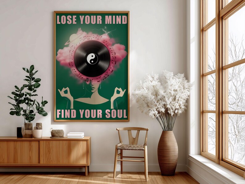 Positivity poster blending music, balance, and freedom.