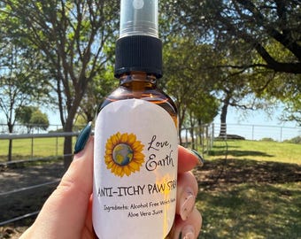 All Natural Anti- Itch Paw Spray for Dogs made with Distilled Water, Alcohol FREE Witch Hazel and Aloe Vera Juice