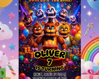 FNAF Birthday Invitation, Five Nights at Freddys Invite, Editable Canva Template, Boys Birthday Invite, Printable, Instant Download