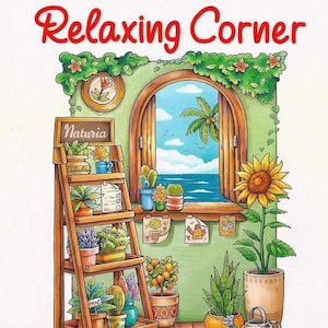 Relaxing Corner: Cute Relaxation Coloring Book by Coco Wyo Instant Digital Download Fun Relaxation PDF Book 43 Coloring Pages