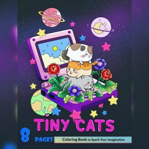 Tiny Cats: Cute Relaxation Coloring Book by Coco Wyo Instant Digital Download Fun Relaxation PDF Book 8 Coloring Pages