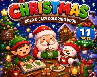 Christmas Cute Coloring Book 11 Cute Winter Pages Holiday PDF Digital Coloring For Adults Kids Relaxing Winter Book Printable bold & easy