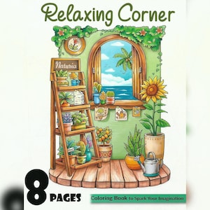 Relaxing Corner: Cute Relaxation Coloring Book by Coco Wyo Instant Digital Download Fun Relaxation PDF Book 8 Coloring Pages