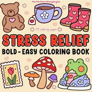Stress Relief: Cute Relaxation Coloring Book by Coco Wyo Instant Digital Download Fun Relaxation PDF Book 53 Coloring Pages
