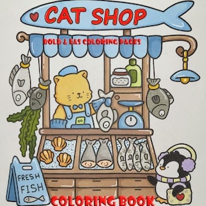 Cat Shop: Cute Relaxation Coloring Book by Coco Wyo Instant Digital Download Fun Relaxation PDF Book 22 Coloring Pages