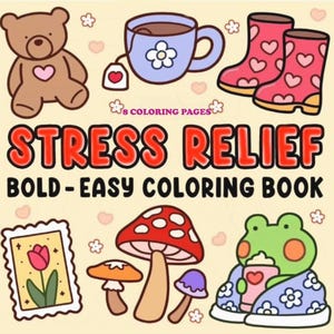 Stress Relief: Cute Relaxation Coloring Book by Coco Wyo Instant Digital Download Fun Relaxation PDF Book 8 Coloring Pages