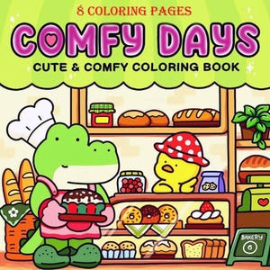 Comfy Days: Cute Relaxation Coloring Book by Coco Wyo Instant Digital Download Fun Relaxation PDF Book 8 Coloring Pages