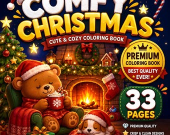 Cozy Christmas Coloring Book 33 Cute Winter Pages Holiday PDF Digital Coloring For Adults Kids Relaxing Winter Book Printable bold and easy