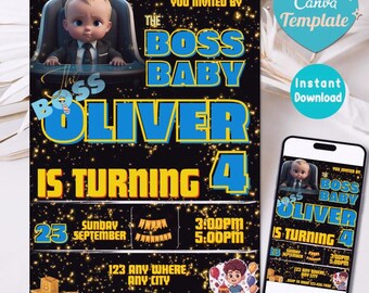 Invitación de cumpleaños editable para Baby Boss Boy / Invitación para fiesta de Baby Boss / Plantilla de cumpleaños editable e imprimible / Descarga instantánea de la invitación