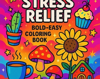 Libro para colorear para aliviar el estrés: 94 páginas imprimibles, fáciles y llamativas (descarga digital) para niños y adultos. Descarga digital instantánea.