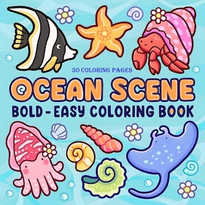 Ocean Scene: Cute Relaxation Coloring Book by Coco Wyo Instant Digital Download Fun Relaxation PDF Book 50 Coloring Pages