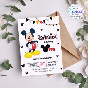 Mickey Mouse Birthday Invitation, Printable Invitation Mickey, Oh Twodles I&#39;m One Mickey, Mickey Mouse Themed Invitation, 1st Birthday