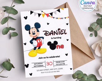 Micky Maus Geburtstagseinladung, druckbare Einladung Mickey, Oh Twodles Ich bin ein Micky, Mickey Mouse Themen-Einladung, 1.Geburtstag