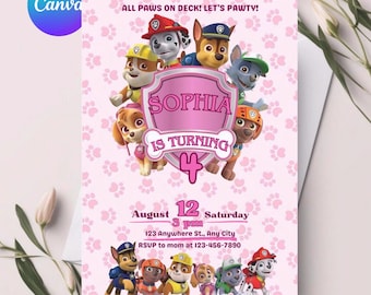 Invitación editable imprimible de Paw-ty, invitación de cumpleaños de cachorros para niño y niña, fiesta de cachorros, descarga instantánea, plantilla de invitación de cumpleaños de Paw Kids