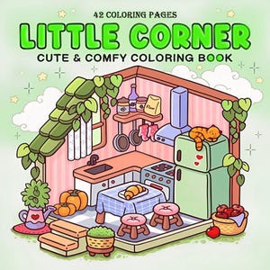 Little Corner: Cute Relaxation Coloring Book by Coco Wyo Instant Digital Download Fun Relaxation PDF Book 42 Coloring Pages