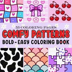 Comfy Patterns: Cute Relaxation Coloring Book by Coco Wyo Instant Digital Download Fun Relaxation PDF Book 53 Coloring Pages