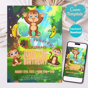 Invitation modifiable numérique appelant tous les fêtards | Fête des animaux Célébration Anniversaire d&#39;enfants | Invitation d&#39;anniversaire modifiable à tout âge à télécharger