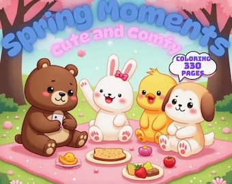 Libro para colorear "Momentos de primavera" (PDF): 330 páginas imprimibles para niños y adultos, descarga digital instantánea, libro para colorear atrevido y fácil.