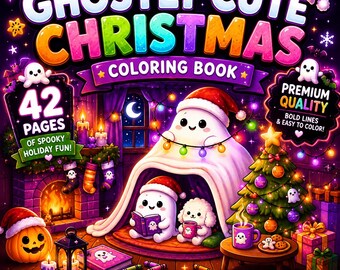 Christmas Ghostly Coloring Book 42 Cute Winter Pages Holiday PDF Digital Coloring For Adults Kids Relaxing Winter Book Printable bold & easy