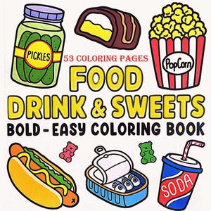 Food Drink & Sweets: Cute Relaxation Coloring Book by Coco Wyo Instant Digital Download Fun Relaxation PDF Book 53 Coloring Pages
