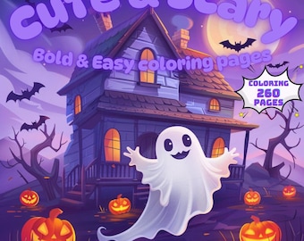 Libro para colorear lindo y aterrador (PDF): 260 páginas imprimibles para niños y adultos, descarga digital instantánea, libro para colorear de Halloween