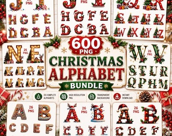 Christmas Alphabet Clipart PNG | Festive Letters & Numbers Set | Holiday Font PNG | Digital Download | Commercial Use