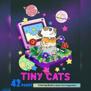Tiny Cats: Cute Relaxation Coloring Book by Coco Wyo Instant Digital Download Fun Relaxation PDF Book 42 Coloring Pages