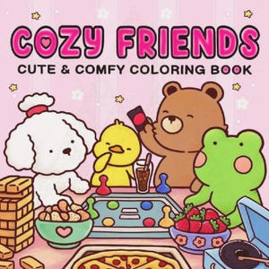 Cozy Friends: Cute Relaxation Coloring Book by Coco Wyo Instant Digital Download Fun Relaxation PDF Book 8 Coloring Pages