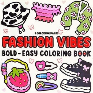 Fashion Vibes: Cute Relaxation Coloring Book by Coco Wyo Instant Digital Download Fun Relaxation PDF Book 8 Coloring Pages
