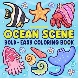 Ocean Scene: Cute Relaxation Coloring Book by Coco Wyo Instant Digital Download Fun Relaxation PDF Book 12 Coloring Pages