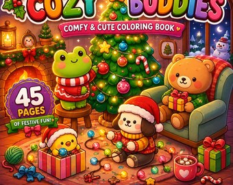 Christmas Cozy Coloring Book 45 Cute Winter Pages Holiday PDF Digital Coloring For Adults Kids Relaxing Winter Book Printable bold & easy