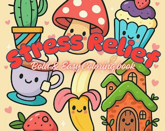 Stress Relief Coloring Book PDF – 207 Printable Pages for Kids & Adults, Instant Digital Download, Bold and Easy Coloring Book