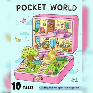 Pocket World: Cute Relaxation Coloring Book by Coco Wyo Instant Digital Download Fun Relaxation PDF Book 10 Coloring Pages