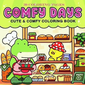 Comfy Days: Cute Relaxation Coloring Book by Coco Wyo Instant Digital Download Fun Relaxation PDF Book 39 Coloring Pages
