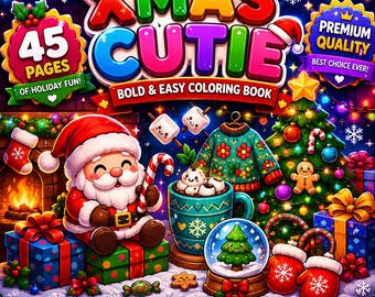 Christmas Cute Coloring Book 45 Cute Winter Pages Holiday PDF Digital Coloring For Adults Kids Relaxing Winter Book Printable bold & easy