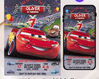 Cars Birthday Invitation, Lightning McQueen Invitation, Kids Birthday Invitation, Editable Personalized Canva Digital Download