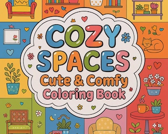 Libro para colorear CoCo Wyo Cozy Spaces (PDF): 52 páginas imprimibles para niños y adultos, descarga digital instantánea, libro para colorear atrevido y fácil.