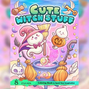 Cute Witch Stuff: Carino libro da colorare sul rilassamento di Coco Wyo Download digitale istantaneo Libro PDF sul rilassamento divertente 8 pagine da colorare