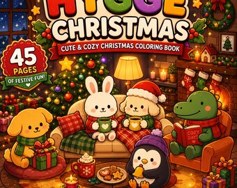 Hygge Christmas Coloring Book 45 Cute Winter Pages Holiday PDF Digital Coloring For Adults Kids Relaxing Winter Book Printable bold & easy