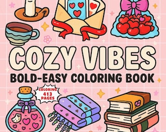 Libro para colorear CoCo Wyo Cozy Vibes en PDF: 414 páginas imprimibles para niños y adultos, descarga digital instantánea, libro para colorear atrevido y fácil.