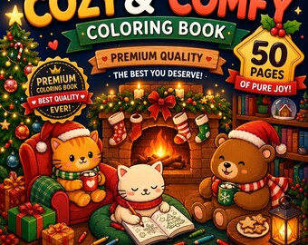 Cozy Christmas Coloring Book 50 Cute Winter Pages Holiday PDF Digital Coloring For Adults Kids Relaxing Winter Book Printable bold and easy