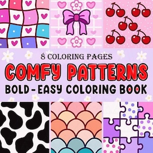 Comfy Patterns: Cute Relaxation Coloring Book by Coco Wyo Instant Digital Download Fun Relaxation PDF Book 8 Coloring Pages