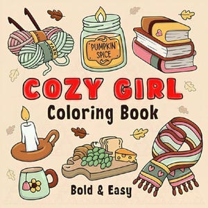 Cozy Girl: Cute Relaxation Coloring Book by Coco Wyo Instant Digital Download Fun Relaxation PDF Book 40 Coloring Pages